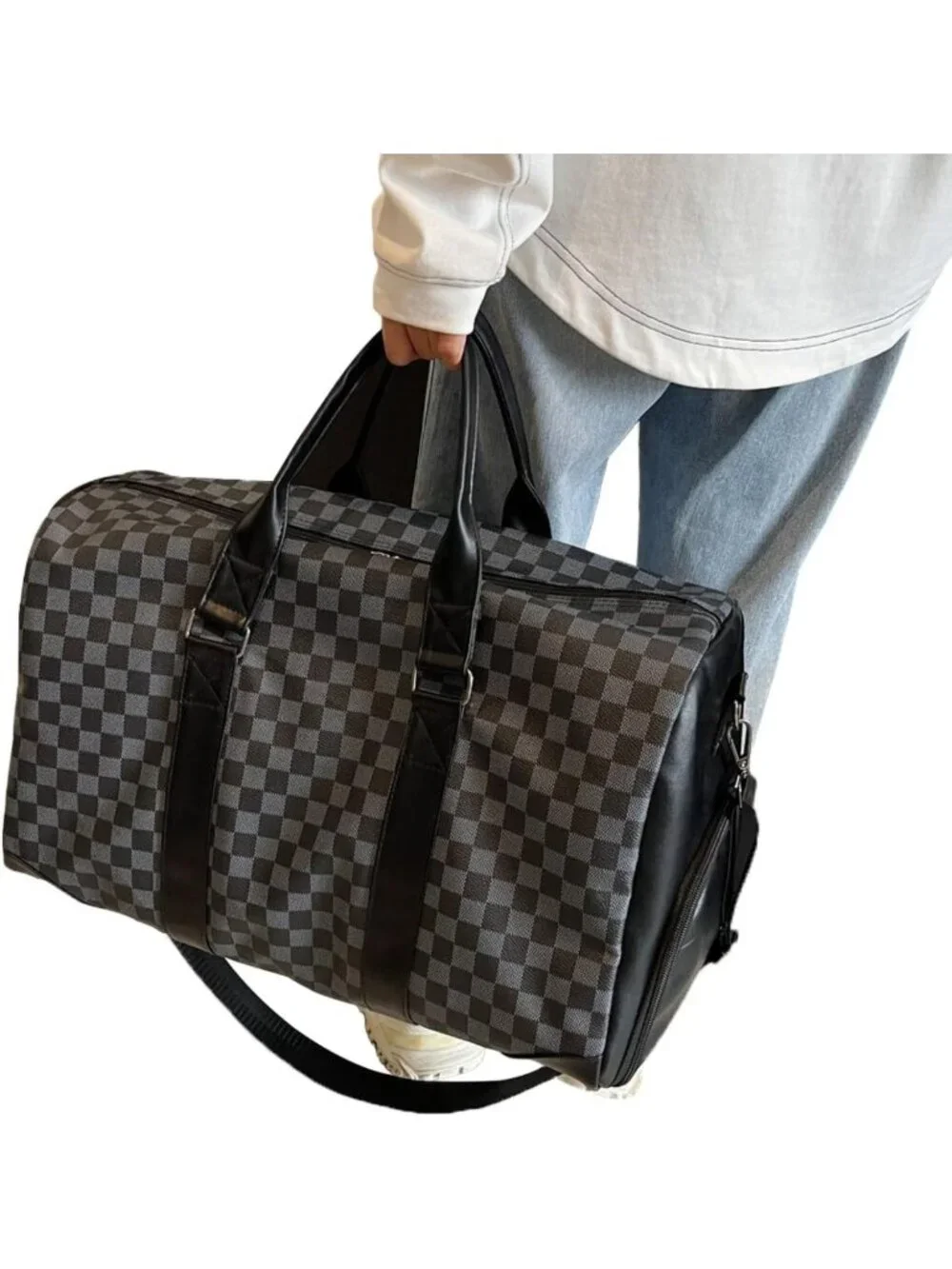 Stylish Travel Duffel Bag, Foldable Gym Tote with Shoe Compartment, Waterproof